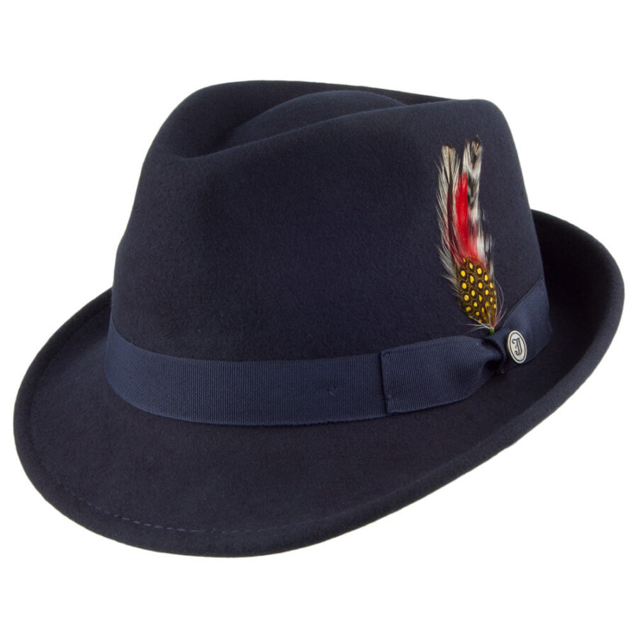Navy Blue Crushable Wool Felt Trilby Hat