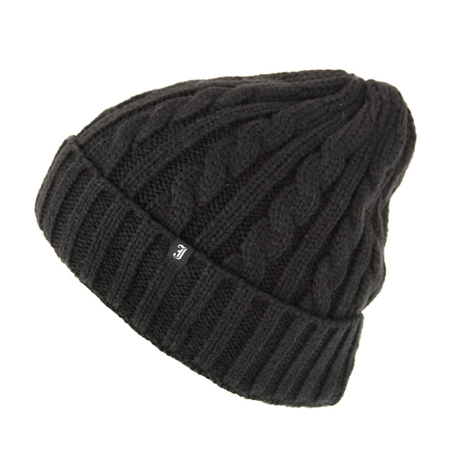 Black Cable Knit Peaked Beanie Hat