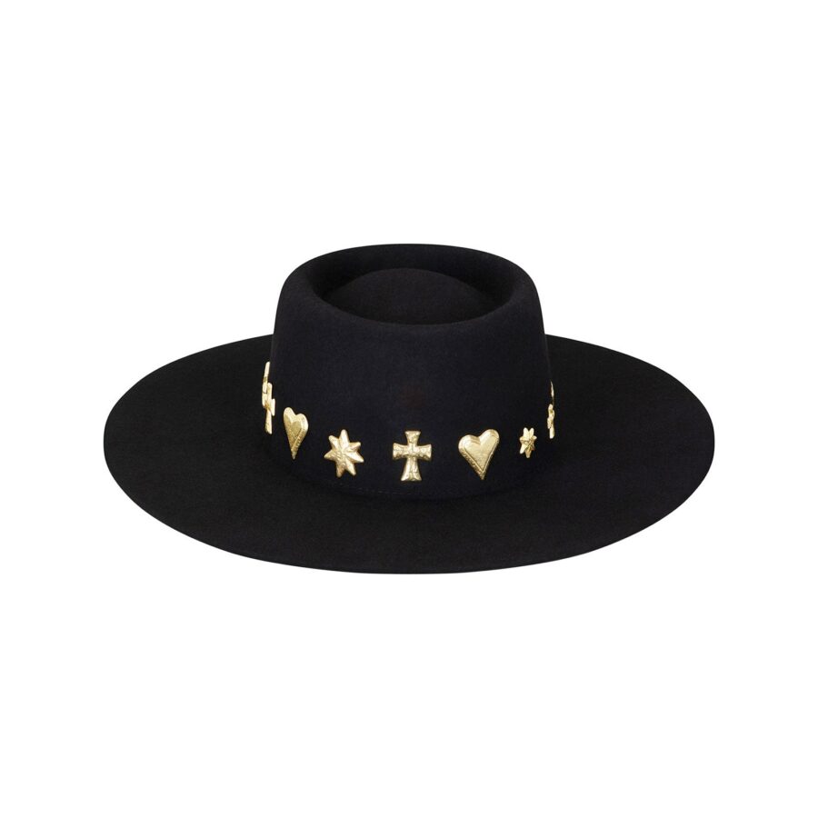 Black Celestial Wool Boater Hat